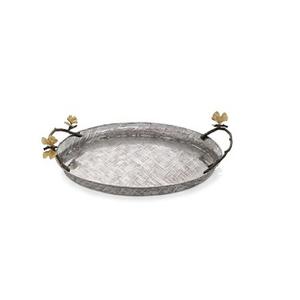 Plateau de service de forme ovale en aluminium en vrac avec poignées de feuille meilleure qualité couleur argent vaisselle plateau de service alimentaire - Product Image 6