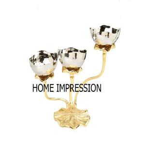 Cuenco con diseño de flores de metal de diseño único, forma redonda, logotipo personalizado disponible, Color dorado, vajilla pulida brillante, suministros para cuencos - Product Image 6