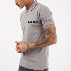Polos gris brodés avec logo personnalisé pour hommes - Product Image 1