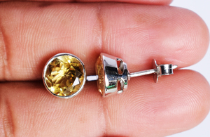 Good Quality Citrine round Stud <b>Earrings</b> 925 Pure Sterling Silver Bezel Setting Silver Plated Hot Selling for Parties Direct - Product Image 4