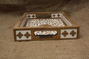 Khay đựng đồ bằng gỗ keo khảm xương màu nâu chất lượng cao mới nhất 35x25x5 cm, đồ dùng nhà bếp khách sạn & nhà hàng, đồ thủ công chất lượng cao - Product Image 6