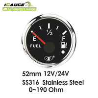 Jauge 52 mm en acier inoxydable avec lunette, cadran noir, étanche, antirouille, lentille convexe, affichage LED blanc 12-24V pour carburant