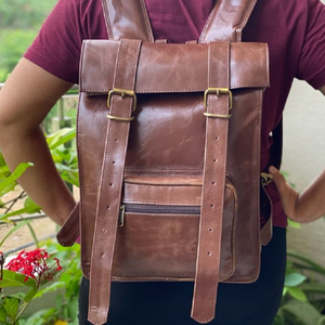 New Style Vintage Brown Crunch Leather Backpack Travel Backpack Office Leather Large Capacity Rucksack <b>Bags</b> for <b>Men</b> and Women - Product Image 2