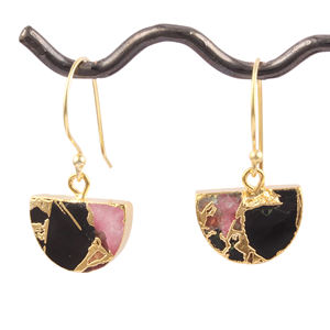 Venta al por mayor joyería de las mujeres Mohave zafiro cobre turquesa cuelga pendiente latón oro galvanizado borde D forma pendientes de gota - Product Image 3