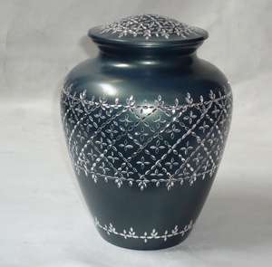 ดอกบัวเงินกับพื้นหลังสีน้ำเงินที่ระลึกผู้ใหญ่งานศพมนุษย์โกศสไตล์อเมริกัน/ยุโรปสำหรับขี้เถ้า - Product Image 6