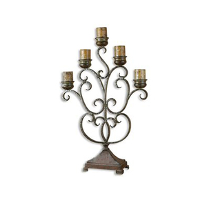 Candelabros de huracán de cinco brazos rústicos decorativos de hierro a la venta usados - Product Image 1