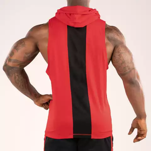 Gilet de gymnastique à capuche en coton de haute qualité pour hommes, gilet sans manches de grande taille avec technique lavée en strass, vêtements de sport - Product Image 4