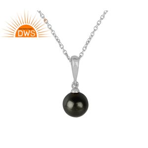 Collar con colgante de plata de ley 925 y Perla gris, cadena de piedras preciosas chapadas en rodio blanco, joyería al por mayor - Product Image 1