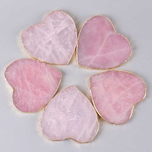 Posavasos de Cuarzo Rosa en Forma de Corazón al por Mayor, Juego de Posavasos de Piedra Rosa para Decoración del Hogar y Regalos - Product Image 2