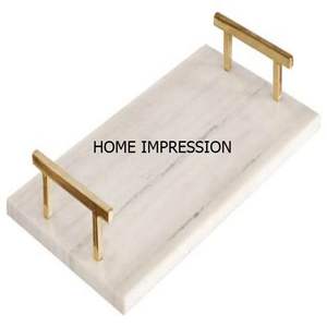 Bandeja de mármol de primera calidad, manijas de Metal, nueva bandeja de mármol de lujo para servir aperitivos, galletas, bandeja para servir para suministros de cafetería De Hotel - Product Image 4