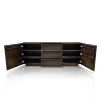 Buffet en bois massif de couleur foncée avec 2 portes et 3 tiroirs