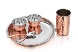 Vajilla internacional de rey indio de acero inoxidable, juego de cena tradicional de cobre, plato de Thali, cuencos, vidrio y cuchara - Product Image 2