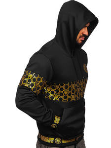Sudadera con capucha y sudaderas con estampado negro y dorado personalizado para hombre Material de algodón de poliéster de invierno - Product Image 6