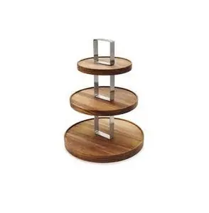 Christmas Decorative Three Tiers Cake Stand With Round Shape Platter Board Premium Grade Cupcakes Pastry Display Wood Cake Stand