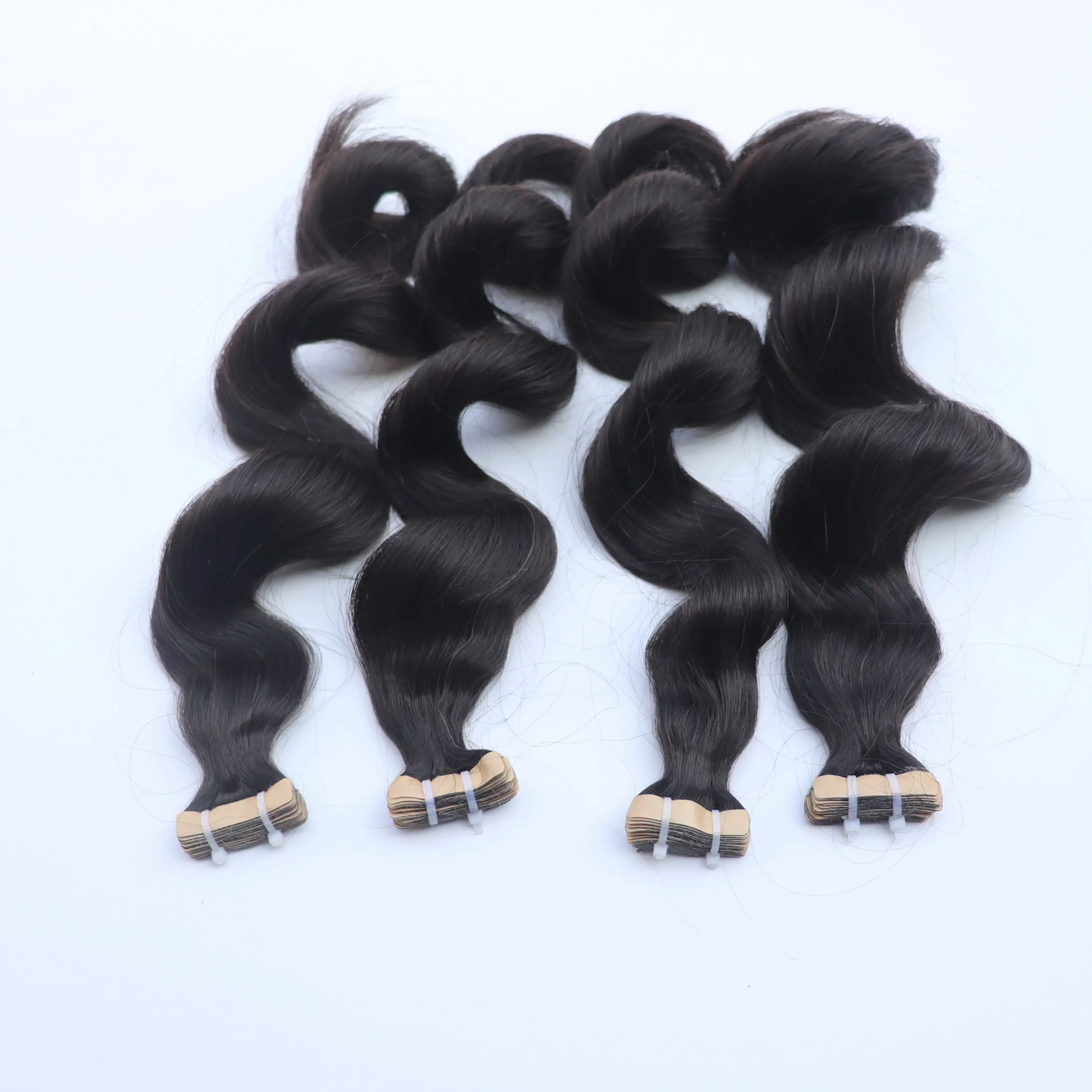 Wholesale Seamless Tape In Hair Extensions Curly Wavy Human Hair Black Color Raw Virgin Remy Hair