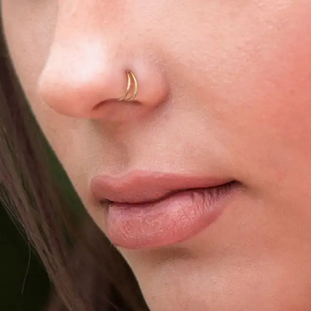Einfache klassische süße Nase Piercing Schmuck 925 Sterling Silber 18 Karat vergoldet Double Hoop Single Nasenringe