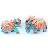 Jade Big Elephant Pair Gold gemalt Emboss Elephant Figur Stein figur Viel Glück Figur Edelsteins chnitzerei