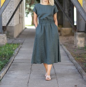 Gray O-Neck Cap Sleeve Floor-Length Crepe Breathable Embroidered Formal Summer A-Line Women's <b>Dress</b> with Natural Waist - Product Image 2