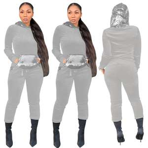 Camiseta de terciopelo para mujer, chándal de terciopelo aplastado, 2 uds. - Product Image 3