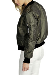 Blouson de sport en Satin de soie vert Od personnalisé pour femmes, court, fermeture éclair, bombardier, moto, Safari, vêtements pour femmes - Product Image 2