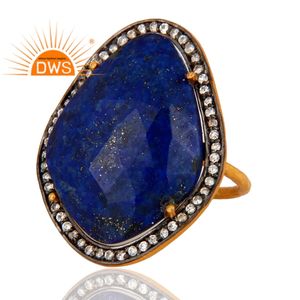 925 plata esterlina 18K chapado en oro Natural Cz y lapislázuli piedra preciosa anillo apilable joyería para mujer regalo para ella - Product Image 2