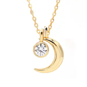 925 Sterling Silver Gold Plated MoonペンダントCrystal CZ FashionムーンPendant Charm Necklace Jewelry Womenバレンタインデーのギフト