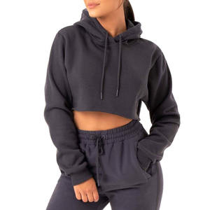 Haute qualité personnalisé Gym Base pull haut court sweats à capuche pour femmes court Fitness vêtements Offre Spéciale coton polaire sweats à capuche - Product Image 1