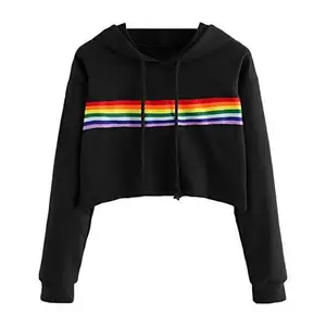 Kustom grosir hoodie crop seksi wanita lengan panjang hoodie Atasan Wanita hoodie pullover modis drop shoulder atasan crop