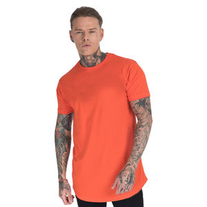 Venta al por mayor personalizado 100% algodón hombres Slim Fit Camiseta larga caída dobladillo curvo cuello redondo músculo Fitness hombres gimnasio camiseta - Product Image 6