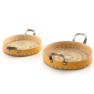 Bandeja de servicio de bambú hilado redondo de alta calidad con algas marinas hechas a mano en Vietnam para decoración del hogar - Product Image 1