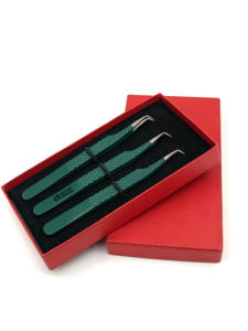 Pinzas de extensión de pestañas de acero inoxidable de 90 grados con revestimiento en polvo verde Kelly de alta calidad, instrumento de belleza con logotipo personalizado - Product Image 6