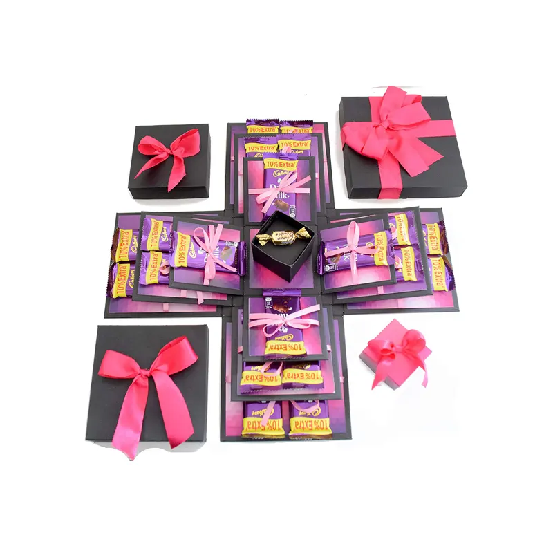 Boîte explosion de cœur romantique, artisanat de luxe, 260 pièces, Passion violette, boîtes d'emballage pour chocolat