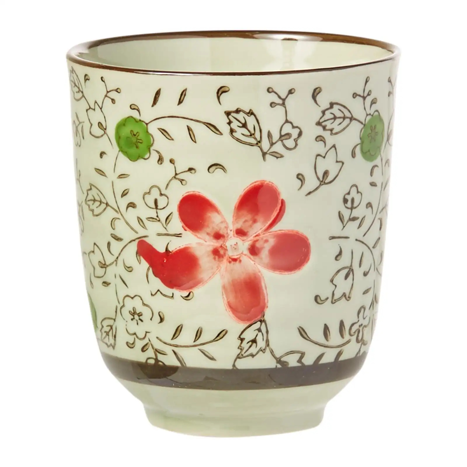 Vajilla pintada a mano con flores rojas, elegante y duradero, H3.5 pulgadas, taza para beber de porcelana con 6 uds.
