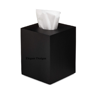 Caja de pañuelos de Metal sencilla, hecha a mano cubierta de tejido de lujo con forma cuadrada, con revestimiento de polvo negro, venta al por mayor - Product Image 1