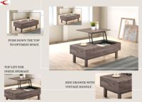 Table basse moderne avec plateau relevable et boîte de rangement