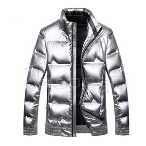 Shiny Winter Men's Long Sleeve Puffer Jacket Casual <b>Warm</b> <b>Waterproof</b> Breathable with Stand-Up Collar - Product Image 1