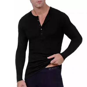 2021 toptan slim fit tam kollu çeyrek düğme pamuk/spandex tişört