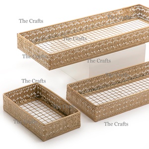 Ensemble de 2 plateaux de service en chocolat de tailles différentes, couleur or métallique, vaisselle de haute qualité, plateau de service alimentaire pour la maison - Product Image 3