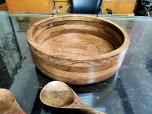 Ensemble de saladiers en bois naturel fait à la main en acacia européen 2pcs serveurs plats de fruits assiettes cuisine écologique décorative - Product Image 3