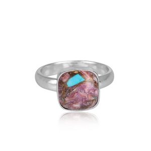 Anillo de plata de ley fina hecho a mano, moisave de cobre púrpura, Gema turquesa, certificado, joyería de plata al por mayor - Product Image 3