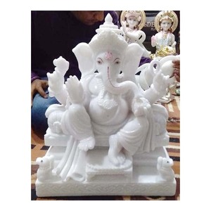 Escultura de Ganesha sentado en el trono, superblanco, mármol, señor - Product Image 1