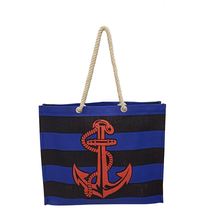 Burlap Tote Jute Bags Cheap price High quality Manufactured in West Bengal in India Strip & Other Printing with Black & Blue