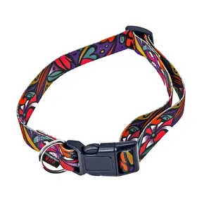 New Pattern Digital Printing Polyester Collar With Colorful Adjustable Buckle For Dog