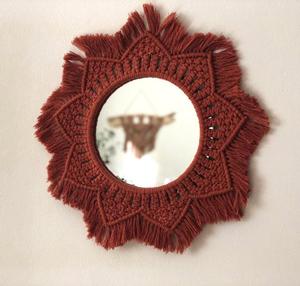 Decoración Moderna para Sala de Estar, Espejo de Macramé con Cordón de Algodón Hecho a Mano en Color Óxido - Product Image 1
