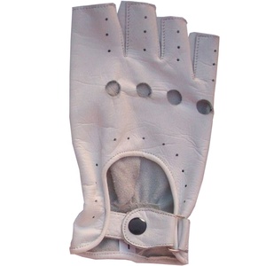 High Quality White Color Genuine Leather Finger Less Cycling Gloves Keven Impex Breathable Summer Unisex Custom logo Wholesale - Product Image 3
