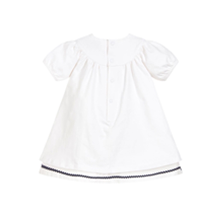 White Hand Smocked Cotton Dress 100% Cotton Quangthanh Embroidered Handmade SKD13