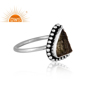 Oxidized Sterling Silver Natural Rough <b>Moldavite</b> Gemstone Triangular Shape Design <b>Ring</b> Jewelry Manufacturer - Product Image 3