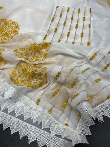 Georgette-bordado con Secuencia de trabajo, Saree con borde de encaje de lujo con blusa, ropa India para mujer, Saree, el mejor precio, venta al por mayor - Product Image 5