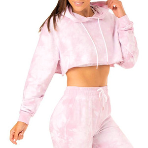 2021 New Arrival Fashion Casual Wear Tie Dye Pullover Hoodie Crop Top Hoodies for women Hot <b>sale</b> products - Product Image 3