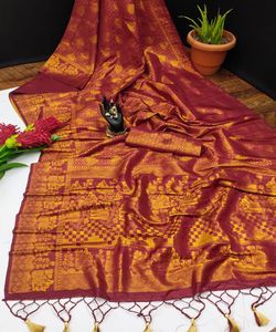 Banarasi soie Jacquard Saree avec chemisier femmes portent des dames fête Festival tenue quotidienne doux coton soie Sari en gros bas prix ApparelGarment - Product Image 1
